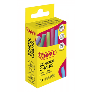 Jovi School Chalks Caja de 10 Tizas - Compactas - sin Polvo - Materias Primas Naturales - Trazos Nitidos - Faciles de Borrar - Resistentes - Poco Rest
