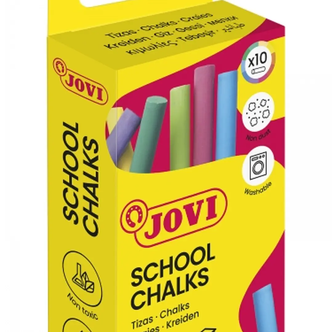 Jovi School Chalks Caja de 10 Tizas - Compactas - sin Polvo - Materias Primas Naturales - Trazos Nitidos - Faciles de Borrar - Resistentes - Poco Rest 1