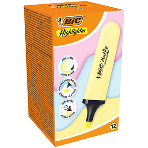 Bic Marking Highlighter Flat Marcador Fluorescente - Punta Biselada - Trazo entre 1.20 y 4.60 mm - Tinta con Base de Agua - Color Amarillo Pastel