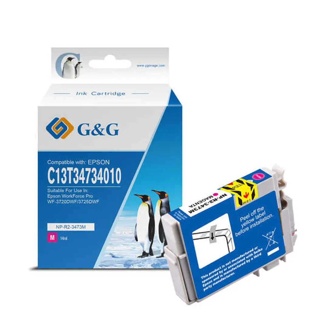 G&G Epson T3473/T3463 (34XL) Magenta Cartucho de Tinta Pigmentada Generico - Reemplaza C13T34734010/C13T34634010 1