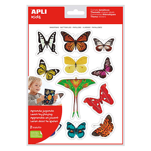 Apli Gomets Tematicos Realistas Mariposas - 24 Unidades por Bolsa - Adhesivo Removible - Fotografias a Todo Color - Adhesivo Base Agua - Libre de Diso