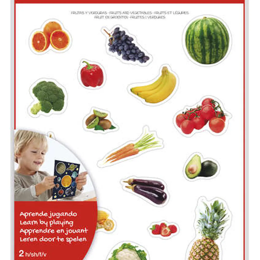 Apli Gomets Tematicos Realistas Alimentos del Huerto - 36 Gomets en 2 Hojas - Imagenes Realistas para Relacionar Alimentos - Adhesivo Removible - Adhe 1