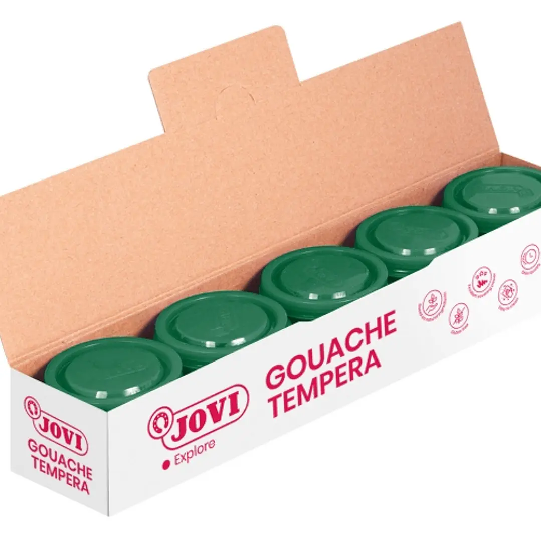 Jovi Bote de Tempera Escolar 35ml - Aplicacion en Multiples Superficies - Uso con Pincel, Rodillo o Espatula - Colores Mezclables - Color Verde Oscuro 1