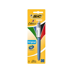 Bic 4 Colours Original Boligrafo de Bola Retractil - Punta Media de 1.0mm - Tinta con Base de Aceite - Cuerpo Azul/Blanco - 4 Colores