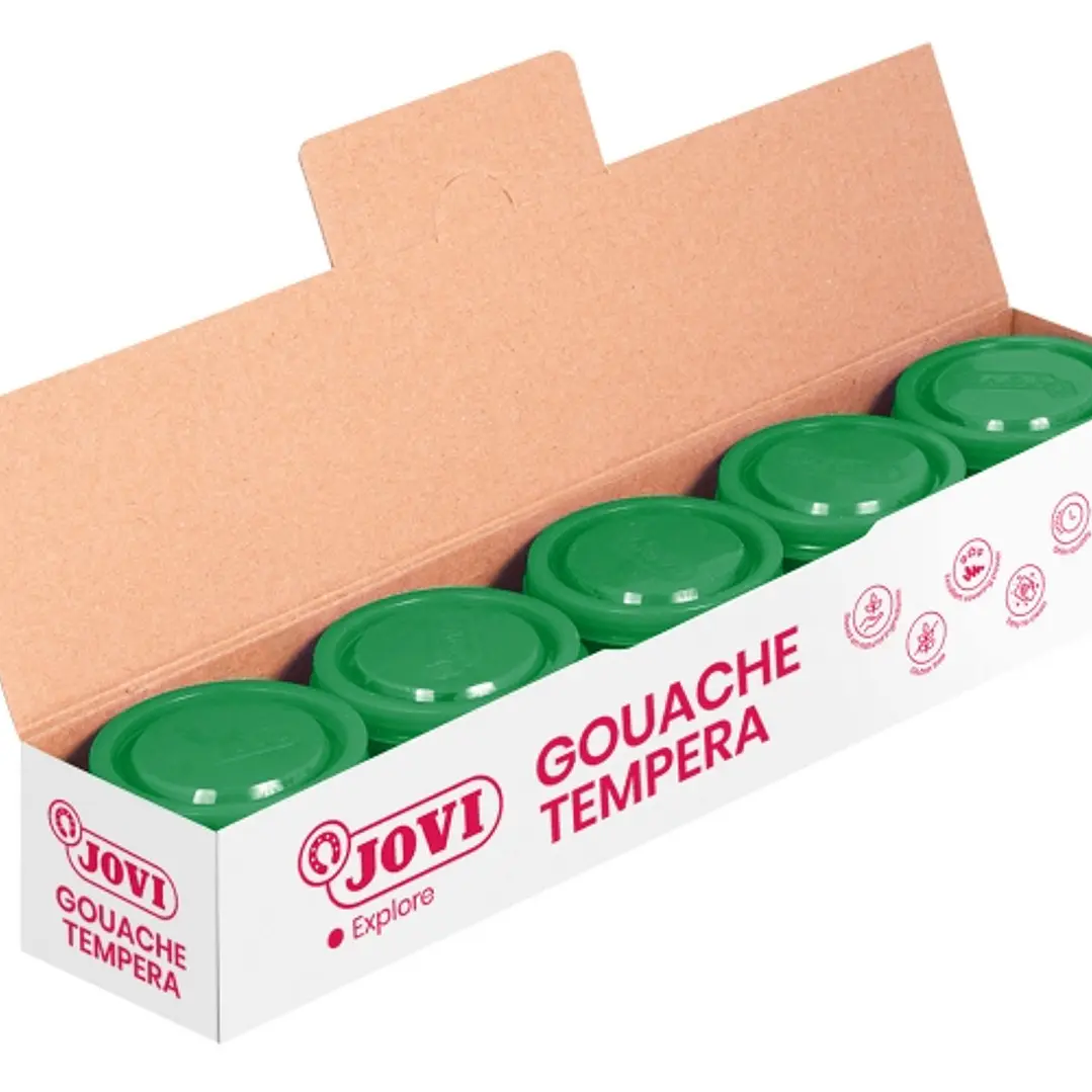 Jovi Bote de Tempera Escolar 35ml - Aplicacion en Multiples Superficies - Uso con Pincel, Rodillo o Espatula - Colores Mezclables - Color Verde 1
