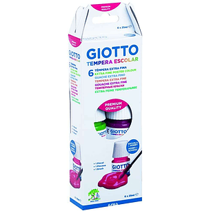 Giotto Tempera Pack de 6 Botes de 25 ml. + Pincel - Base Agua - Excelente Cobertura - Colores Surtidos