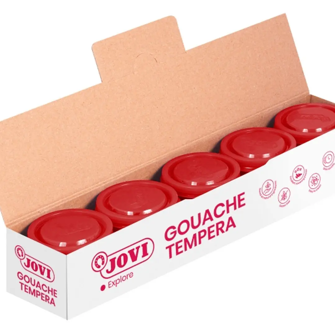 Jovi Bote de Tempera Escolar 35ml - Aplicacion en Multiples Superficies - Uso con Pincel, Rodillo o Espatula - Colores Mezclables - Color Rojo Bermell 1