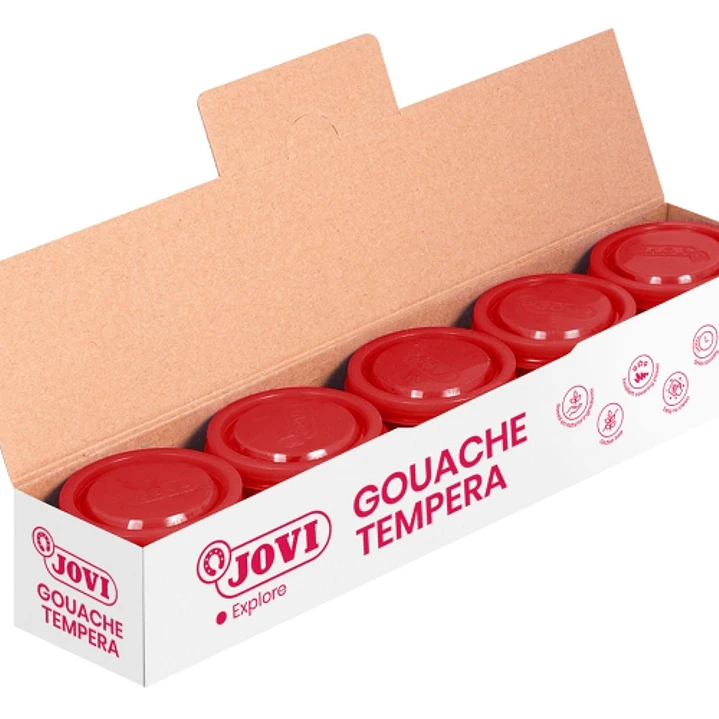 Jovi Bote de Tempera Escolar 35ml - Aplicacion en Multiples Superficies - Uso con Pincel, Rodillo o Espatula - Colores Mezclables - Color Rojo Bermell 1
