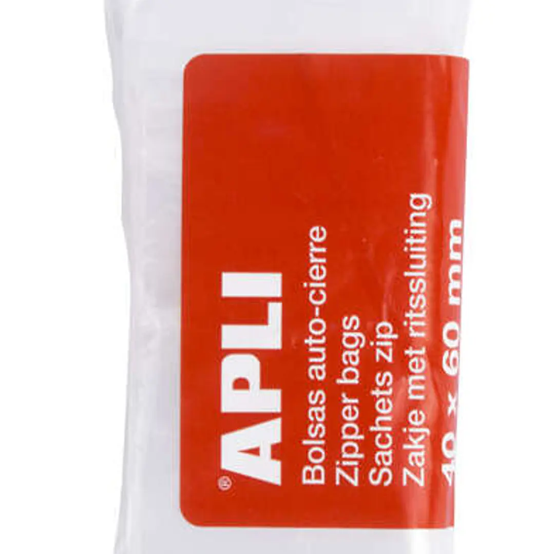 Apli Pack de 100 Bolsas con Zip Auto Cierre Transparentes - Tamaño 40x60mm - Cierre Seguro y Facil Manipulacion - Aptas para Uso Alimenticio - Ideales 1