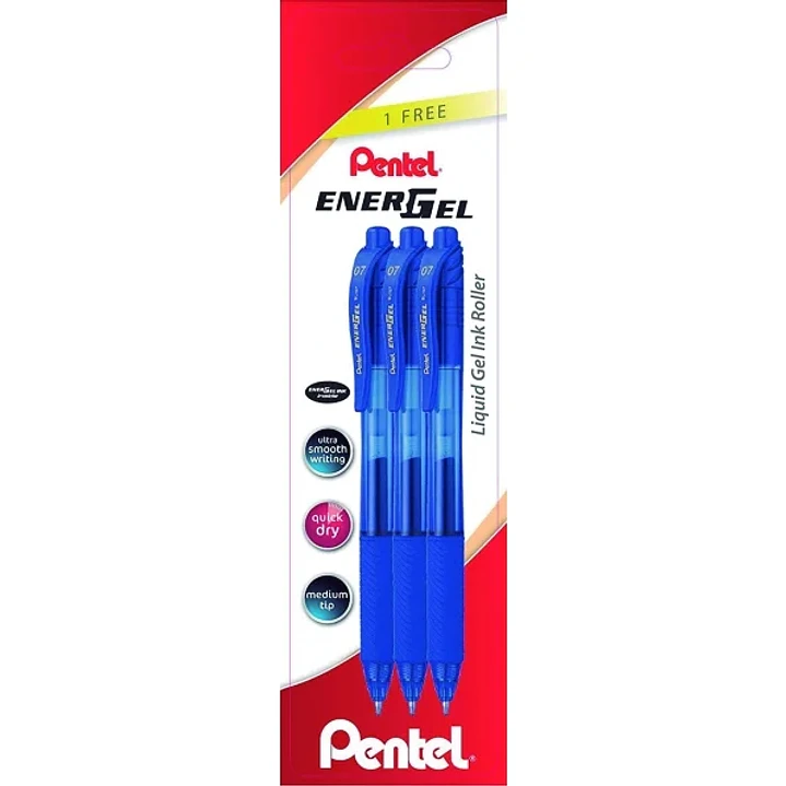 Pentel EnerGel X Pack de 3 Boligrafos de Bola Retractiles Tinta Gel - Punta 0.7mm - Trazo 0.35mm - Recargable - Grip de Agarre - 50% de Materiales Rec 1