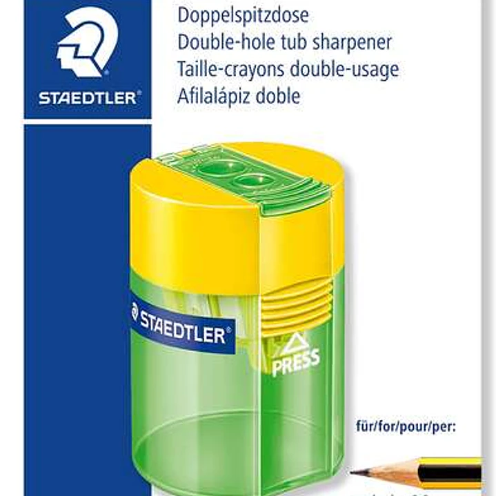 Staedtler 512 Sacapuntas de Plástico Doble Uso - Angulo de Afilado 23º y 30º - 2 Agujeros - Deposito - Colores Surtidos 1