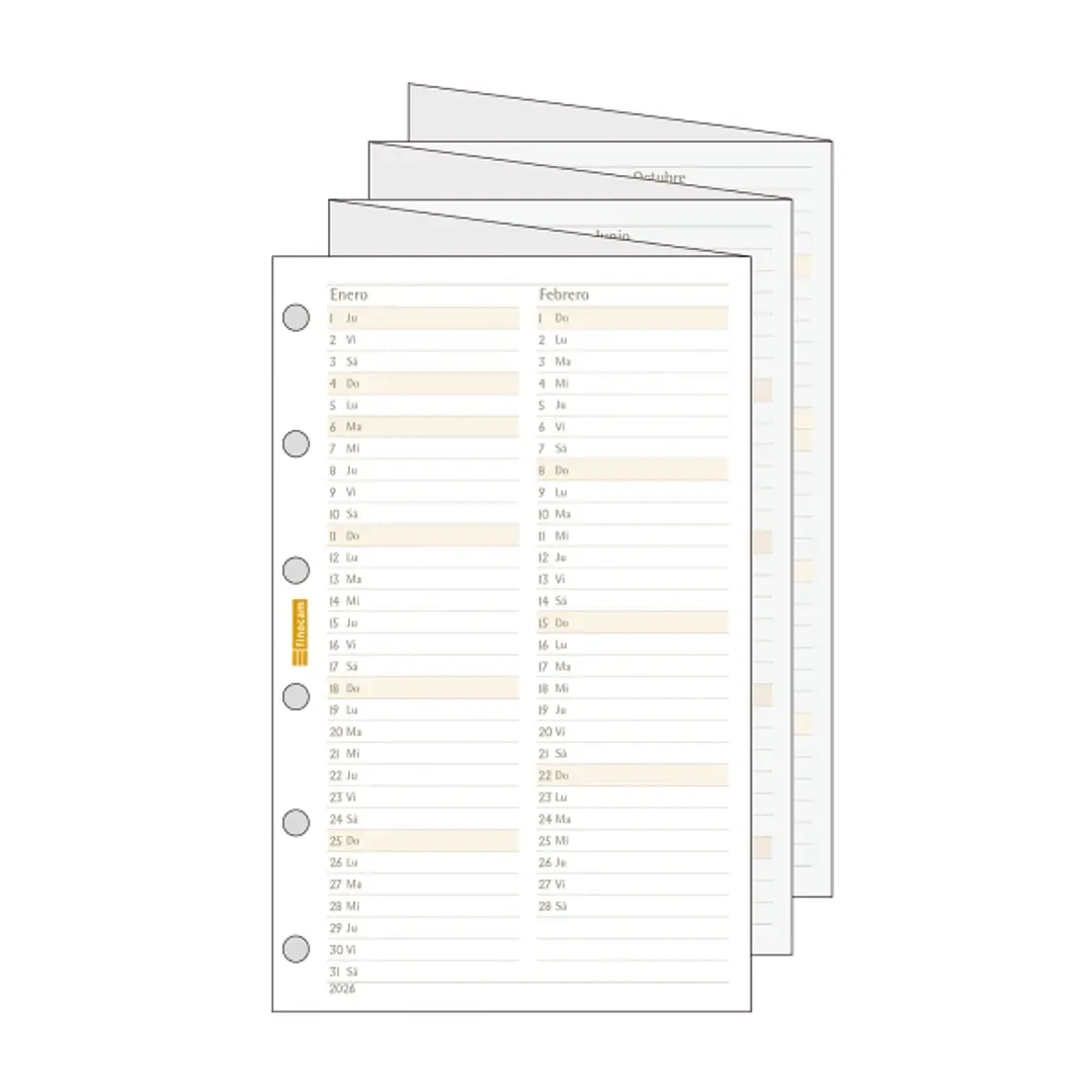 Finocam C296 Planificador de Recambio para Agendas Classic - Anual 2026 - Desplegable - Formato 602 - 73x1x114mm - Color Blanco 1