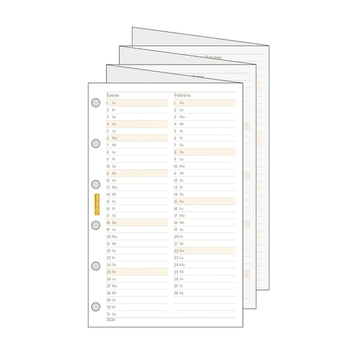 Finocam C296 Planificador de Recambio para Agendas Classic - Anual 2026 - Desplegable - Formato 602 - 73x1x114mm - Color Blanco 1