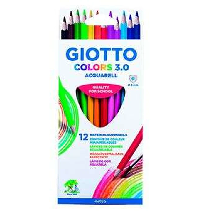 Giotto Colors Acquarell 3.0 Pack de 12 Lapices Triangulares de Colores Acuarelables - Mina 3 mm - Madera - Colores Surtidos 1