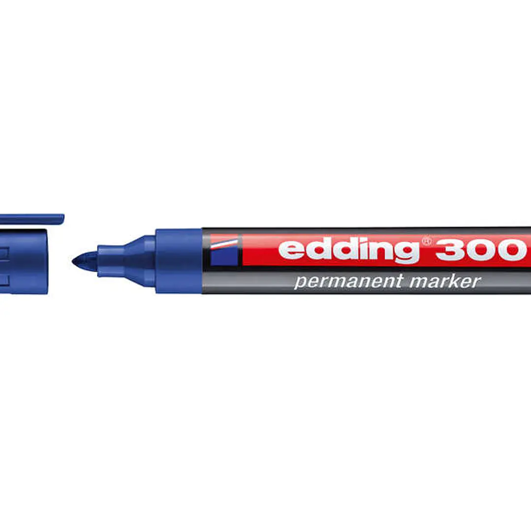 Edding 300 Rotulador Permanente - Punta Redonda - Trazo entre 1.5 y 3 mm. - Tinta Casi Inodora - Capuchon con Clip - Secado Rapido - Color Azul 1