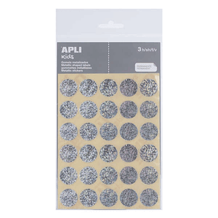 Apli Pack de 90 Gomets Redondos Ø 20mm - Adhesivo Permanente - Ideal para Escuelas Infantiles y Colegios - Color Plata