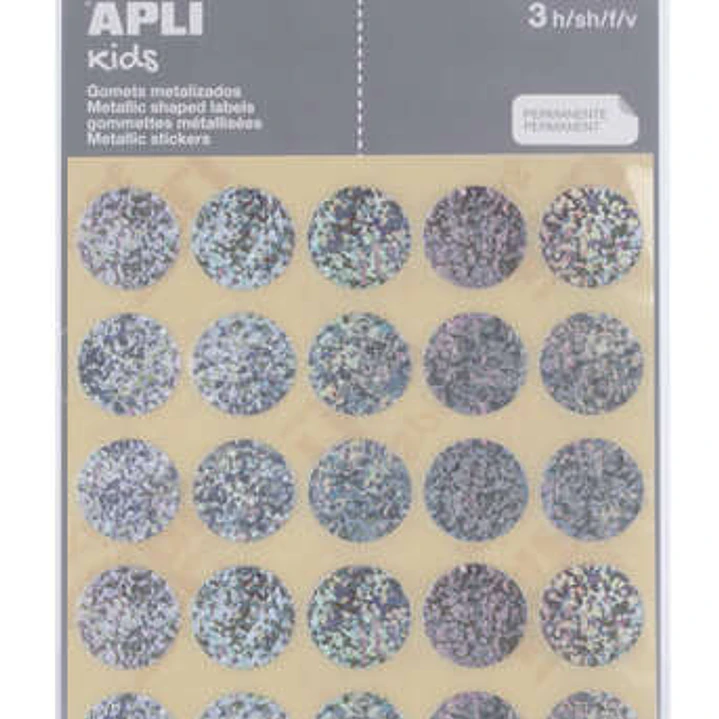 Apli Pack de 90 Gomets Redondos Ø 20mm - Adhesivo Permanente - Ideal para Escuelas Infantiles y Colegios - Color Plata 1