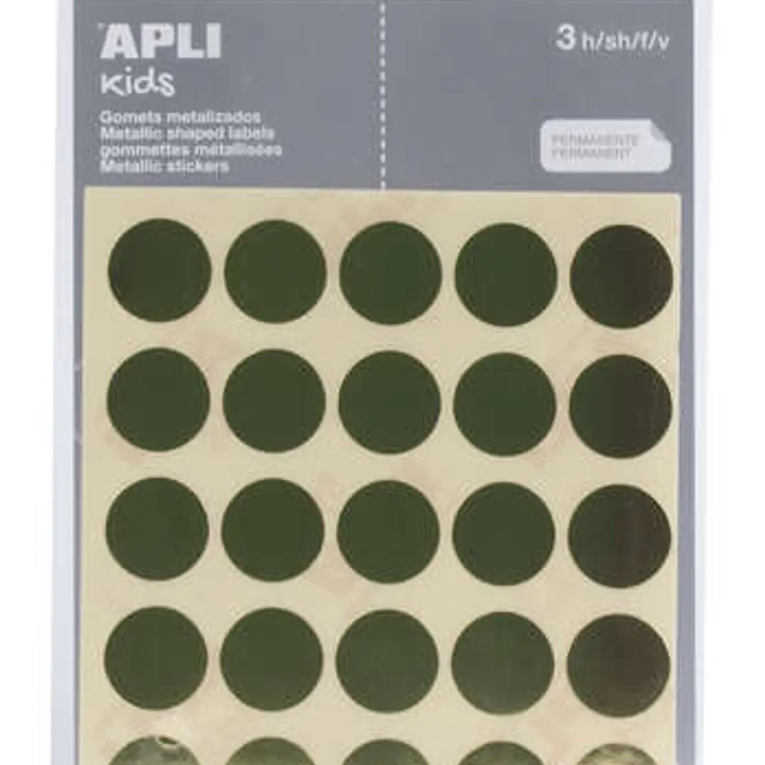 Apli Pack de 90 Gomets Redondos Ø 20mm - Adhesivo Permanente - Ideal para Escuelas Infantiles y Colegios - Color Oro 1
