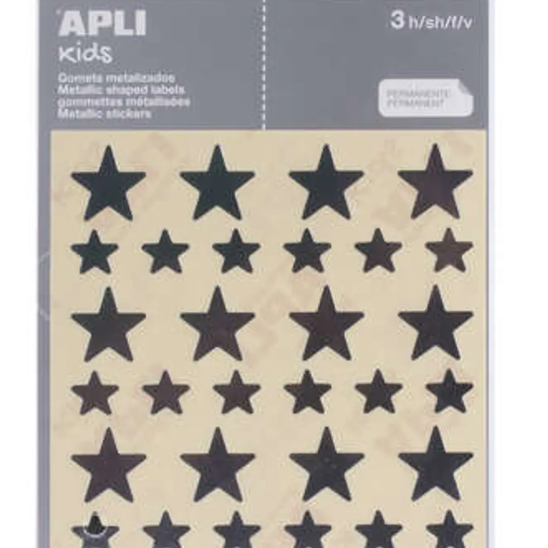 Apli Bolsa de Gomets en Forma de Estrella - Tamaño 12.5mm y 19.5mm - Adhesivo Permanente Plata - 3 Hojas y 120 Gomets - Normas EN-71 y FSC - Adhesivo  1