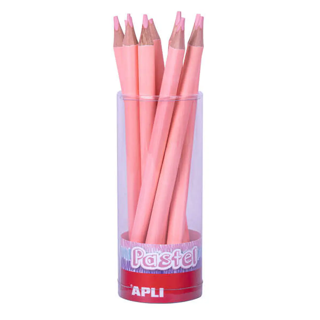 Apli Lapices Jumbo Pastel Rosa - Mina 5mm - Forma Triangular para Niños - 10mm Diametro - 170mm Largo - Pack 18 Unidades - Expositor Jumbo Pastel 1