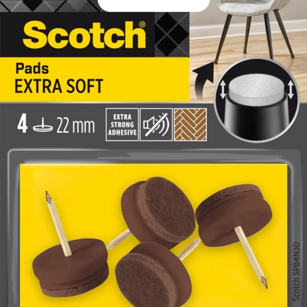 Scotch Pack de 4 Almohadillas de Fieltro con Clavo - Extrasuaves - Diametro de 22mm - Color Marron - SP84N30 1