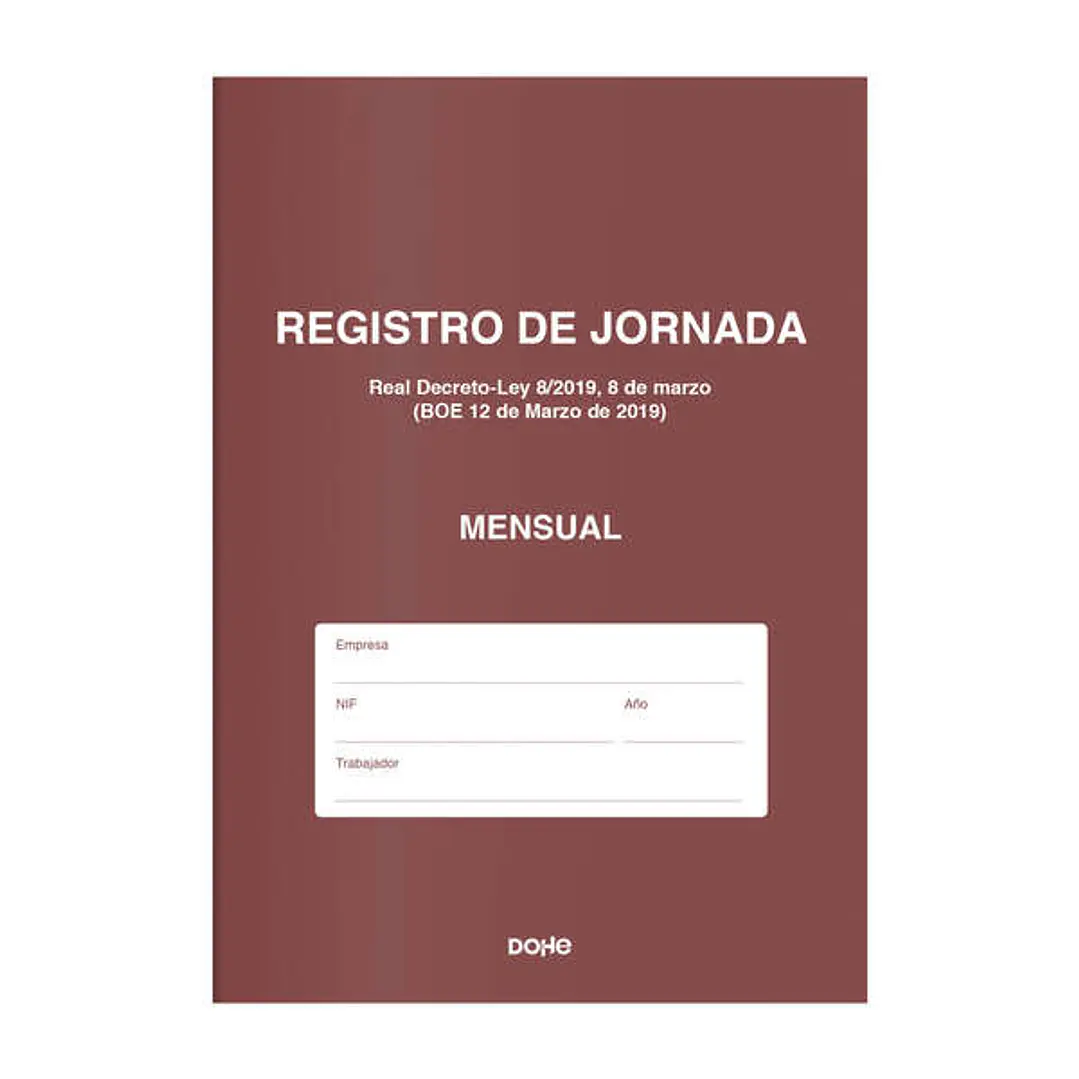 Dohe Libro de Registro de Jornada - 12 Hojas Mensuales - Ideal para 1 Empleado 1 Año - Papel de 120 gr 1