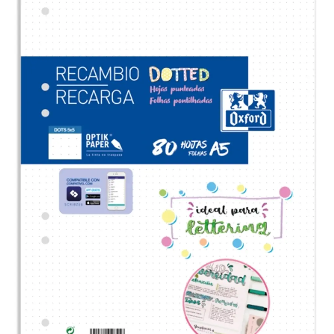 Oxford School A5 Recambio Paquete Dots 80 Hojas - Papel de Alta Calidad - Puntos para Organizar tus Notas 1