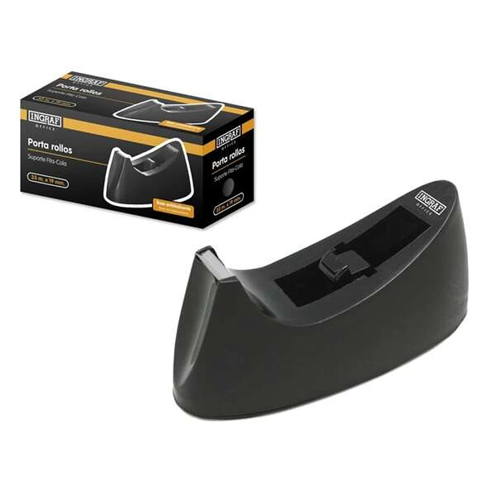 Ingraf Portarrollos de Sobremesa para Cintas Adhesivas de hasta 33m - Color Negro 1