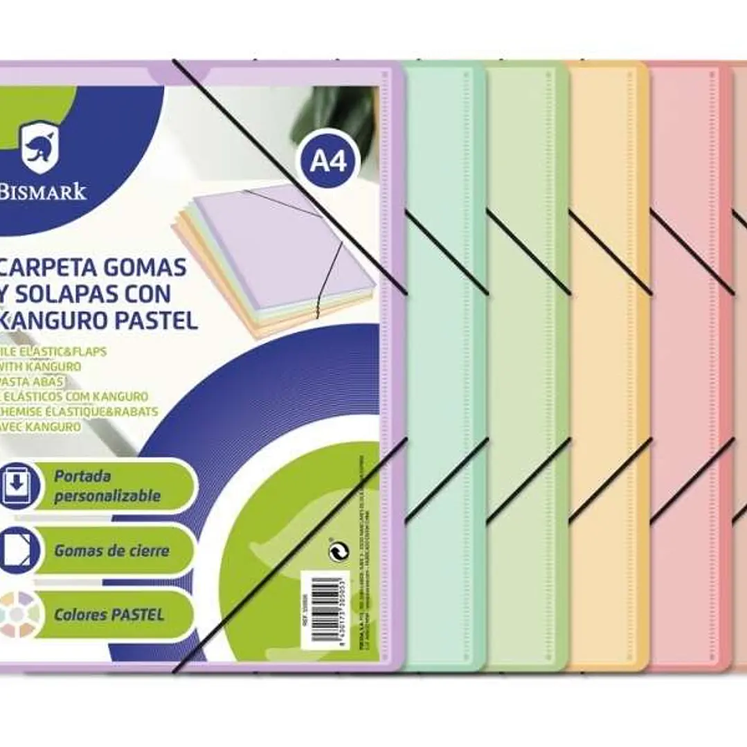Bismark Carpeta de Gomas A4 Kanguro con Solapas - Colores Pastel Surtidos 1