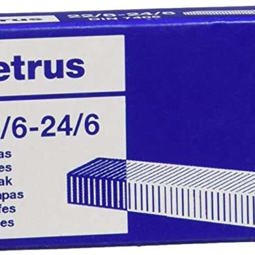 Petrus Grapas 22/6 Galvanizadas - Hasta 30 Hojas - Caja de 1000 Grapas - Patilla de 6mm 1