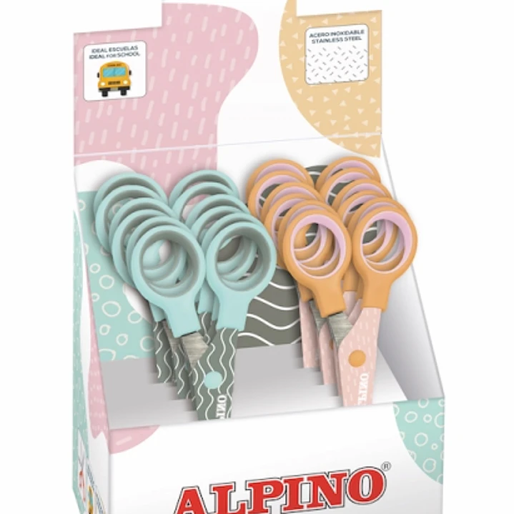 Alpino Pastel Tijera Escolar 13cm - Acero Inoxidable - Punta Roma - Colores Pastel Surtidos 1