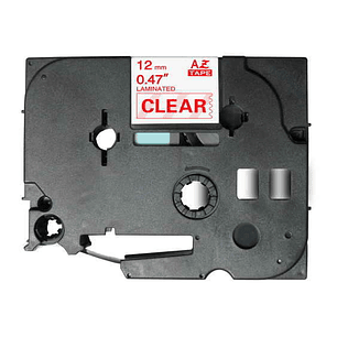 Brother TZe132 Cinta Laminada Generica de Etiquetas - Texto rojo sobre fondo transparente - Ancho 12mm x 8 metros