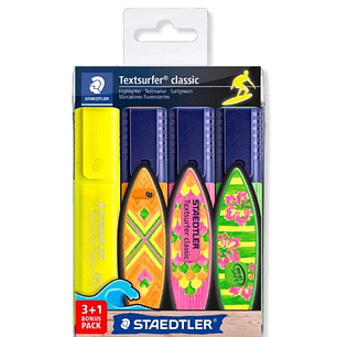 Staedtler Textsurfer Classic 364 Pack de 4 Marcadores Fluorescentes - Secado Rapido - Trazo 1 - 5mm Aprox - Colores Surtidos