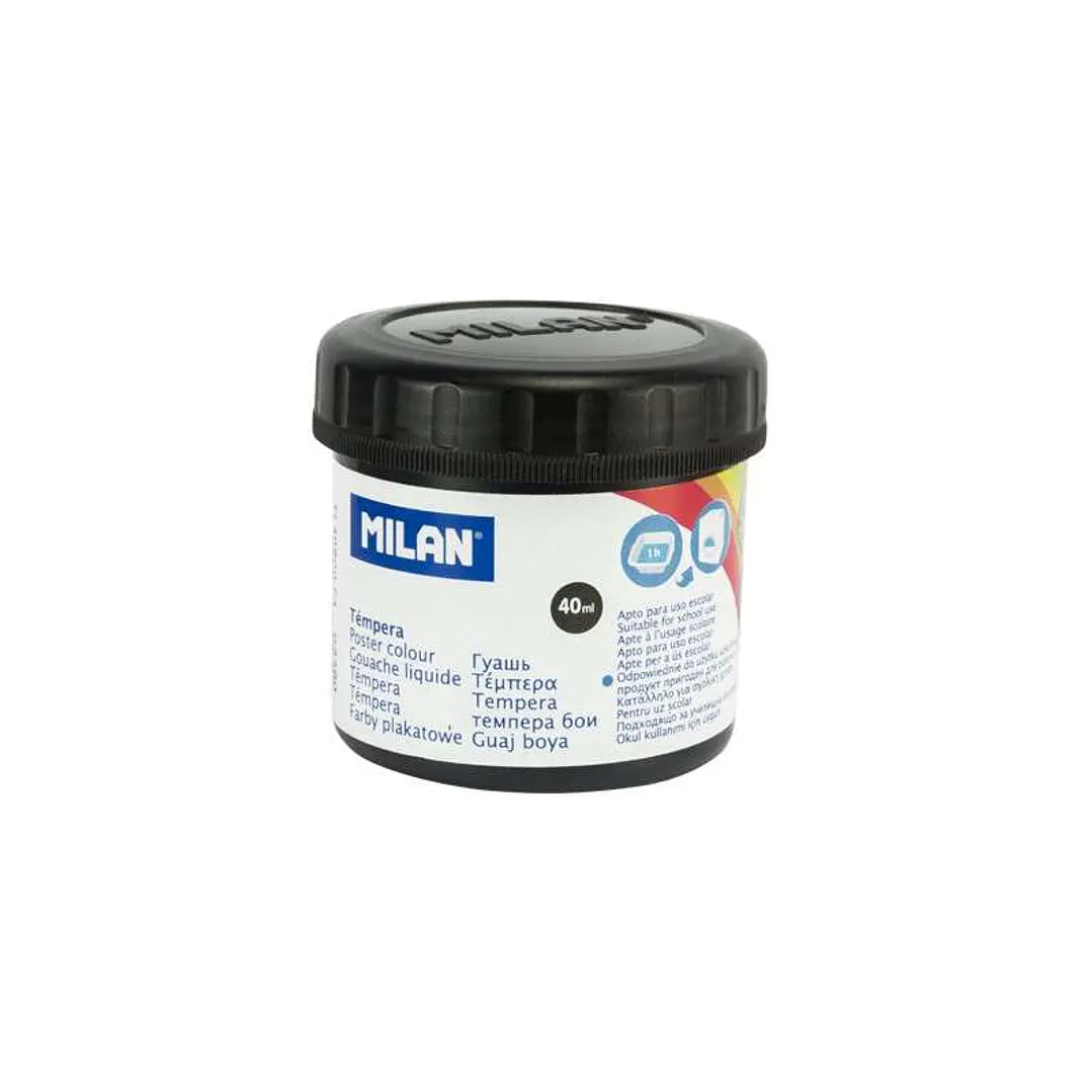 Milan Bote de Tempera 40ml - Secado Rapido - Mezclable - Color Negro 1