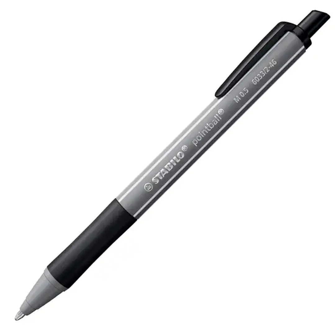 Stabilo Pointball Colorful Boligrafo Retractil - Trazo 0.5mm - Hecho con 87% Bioplastico - Grip Antideslizante - Recargable - Color Negro 1
