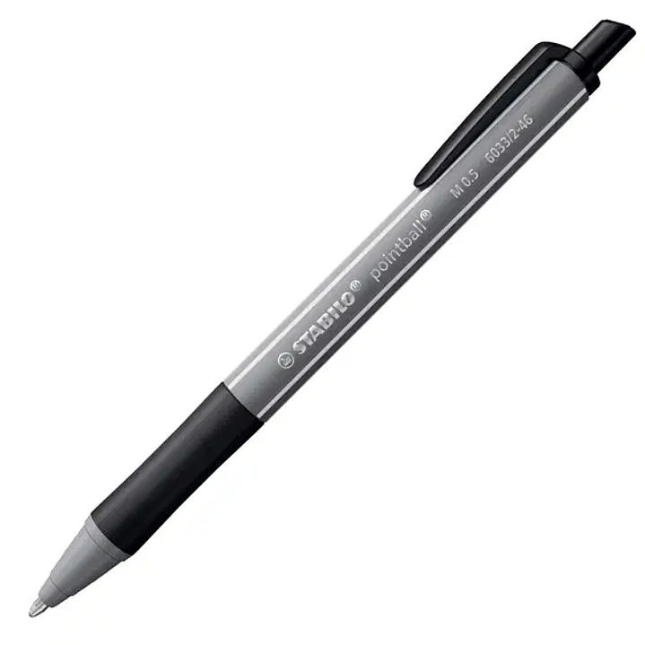 Stabilo Pointball Colorful Boligrafo Retractil - Trazo 0.5mm - Hecho con 87% Bioplastico - Grip Antideslizante - Recargable - Color Negro 1