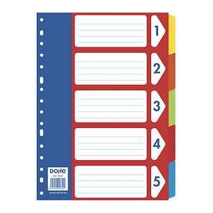 Dohe Separadores para Archivadores y Carpetas de Anillas - 180gr con Multitaladro de 16 Perforaciones - Fabricados en Cartulina Resistente - Bolsa Aut
