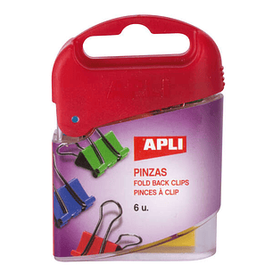 Apli Pack de 6 Pinzas Abatibles 19mm - Acero Templado - Asas Niqueladas - Sujecion hasta 50 Hojas - Colores Surtidos