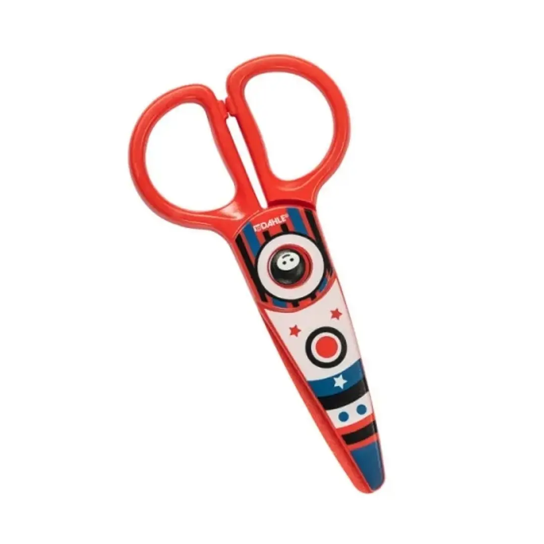 Dahle 54677 Kids Tijeras Infantiles 12cm para los mas Pequeños - Hojas de Plastico - Puntas Redondeadas - Modelo Cohete - Color Rojo 1
