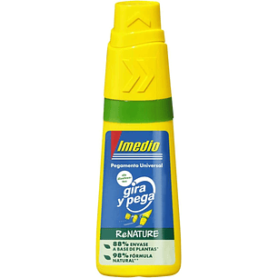 Imedio Gira y Pega Renature Pegamento Universal Sin Disolventes 35ml - Aplicador Giratorio 3 Posiciones - Envase 88% de Origen Vegetal