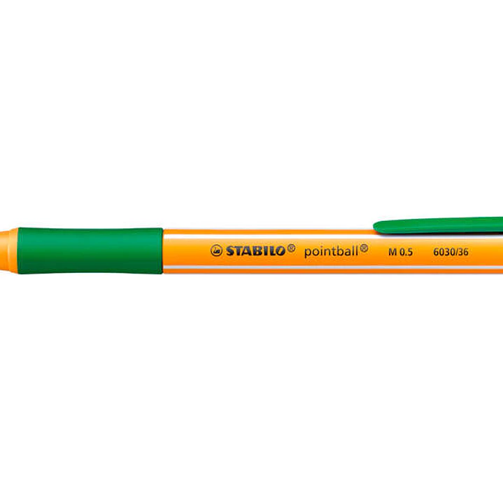 Stabilo Pointball Boligrafo Retractil - Punta de 1mm - Tinta con Base de Aceite - Recargable - 79% Plastico Reciclado - Grip Antideslizante - Color Ve 1