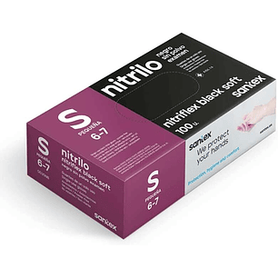 Santex Nitriflex Black Soft Pack de 100 Guantes de Nitrilo para Examen Talla S - 3.5 gramos - Sin Polvo - Libre de Latex - No Esteriles - Color Negro