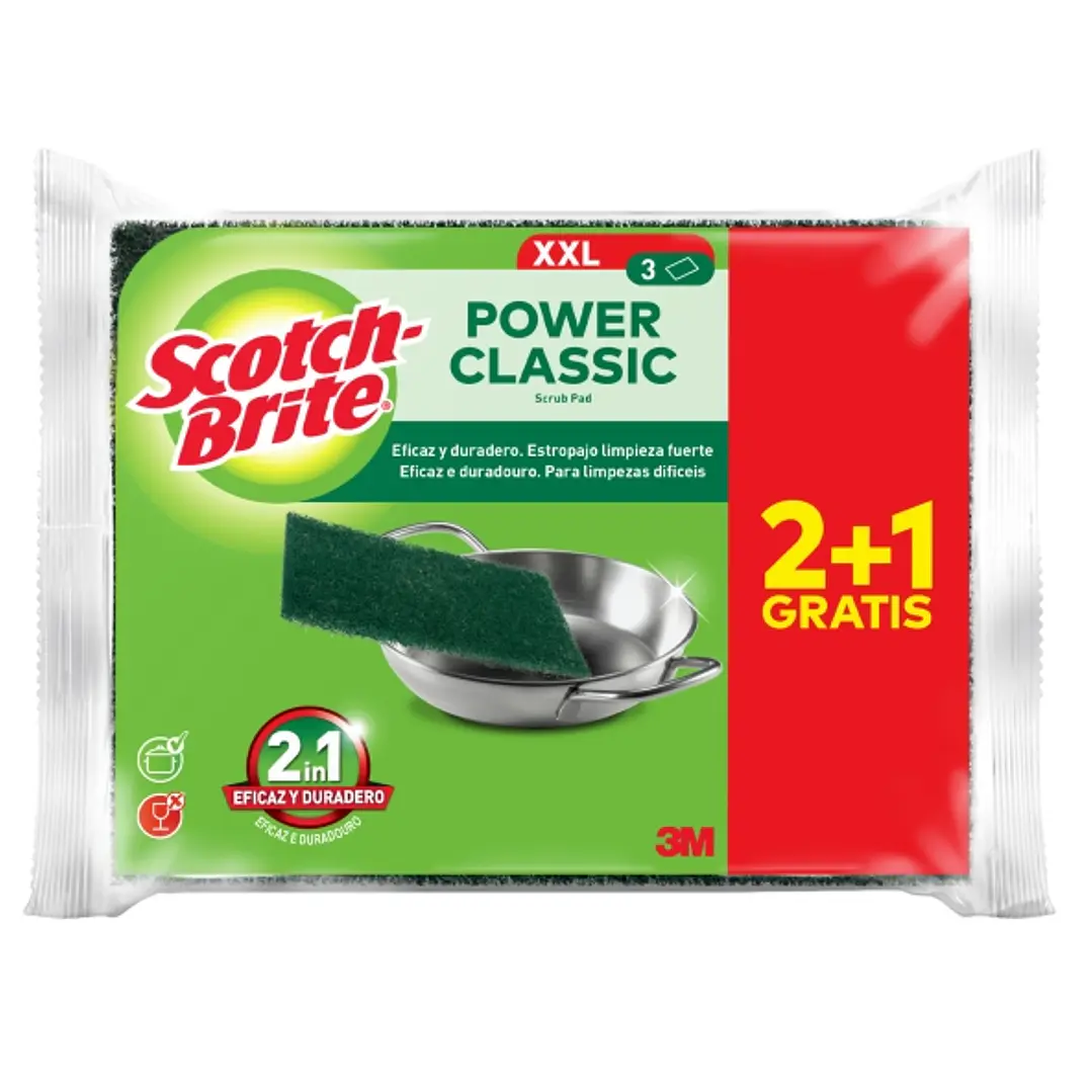 Scotch-Brite Classic Pack de 3 Estropajos de Cocina XL - Promocion 2 + 1 Gratis - Color Verde Oscuro 1