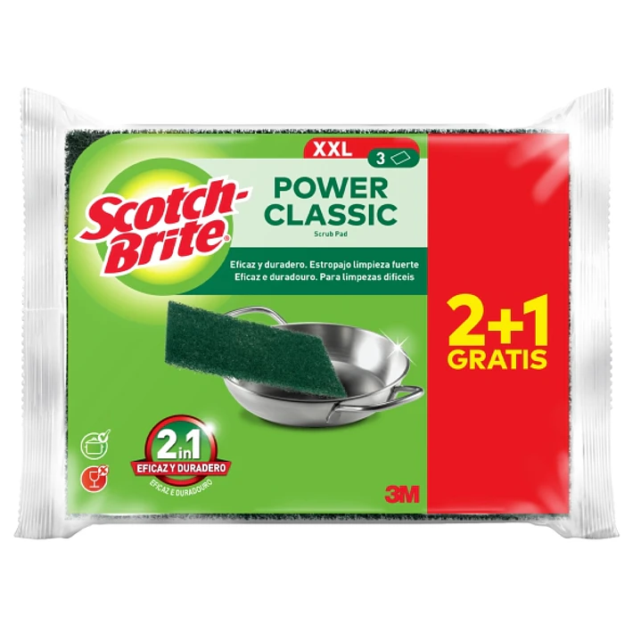 Scotch-Brite Classic Pack de 3 Estropajos de Cocina XL - Promocion 2 + 1 Gratis - Color Verde Oscuro 1
