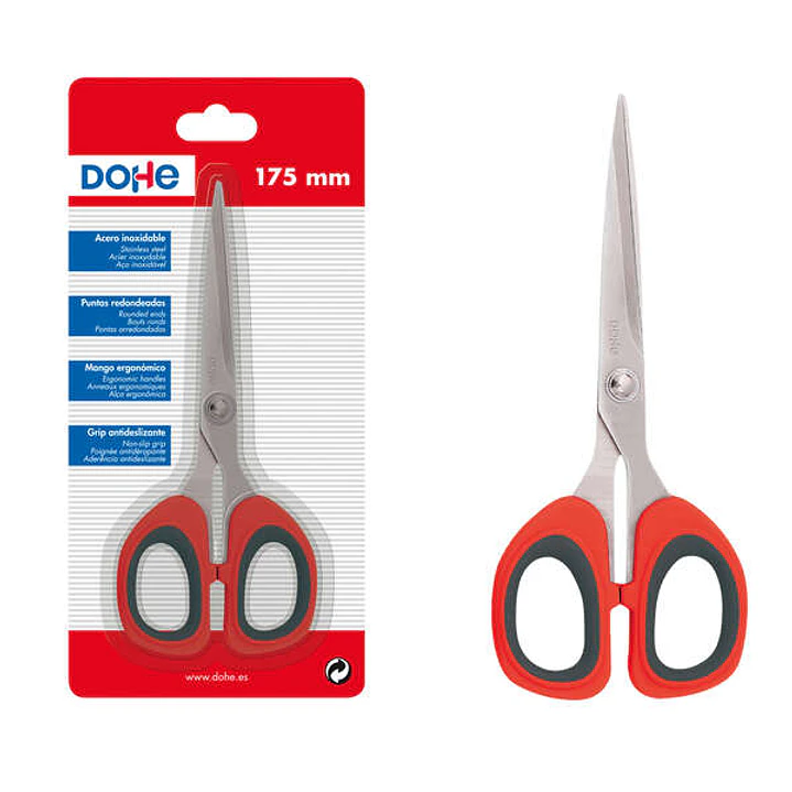 Dohe Tijeras de Acero Inoxidable - Puntas Redondeadas - Mango Ergonomico de Plastico y Caucho - Blister Individual 1