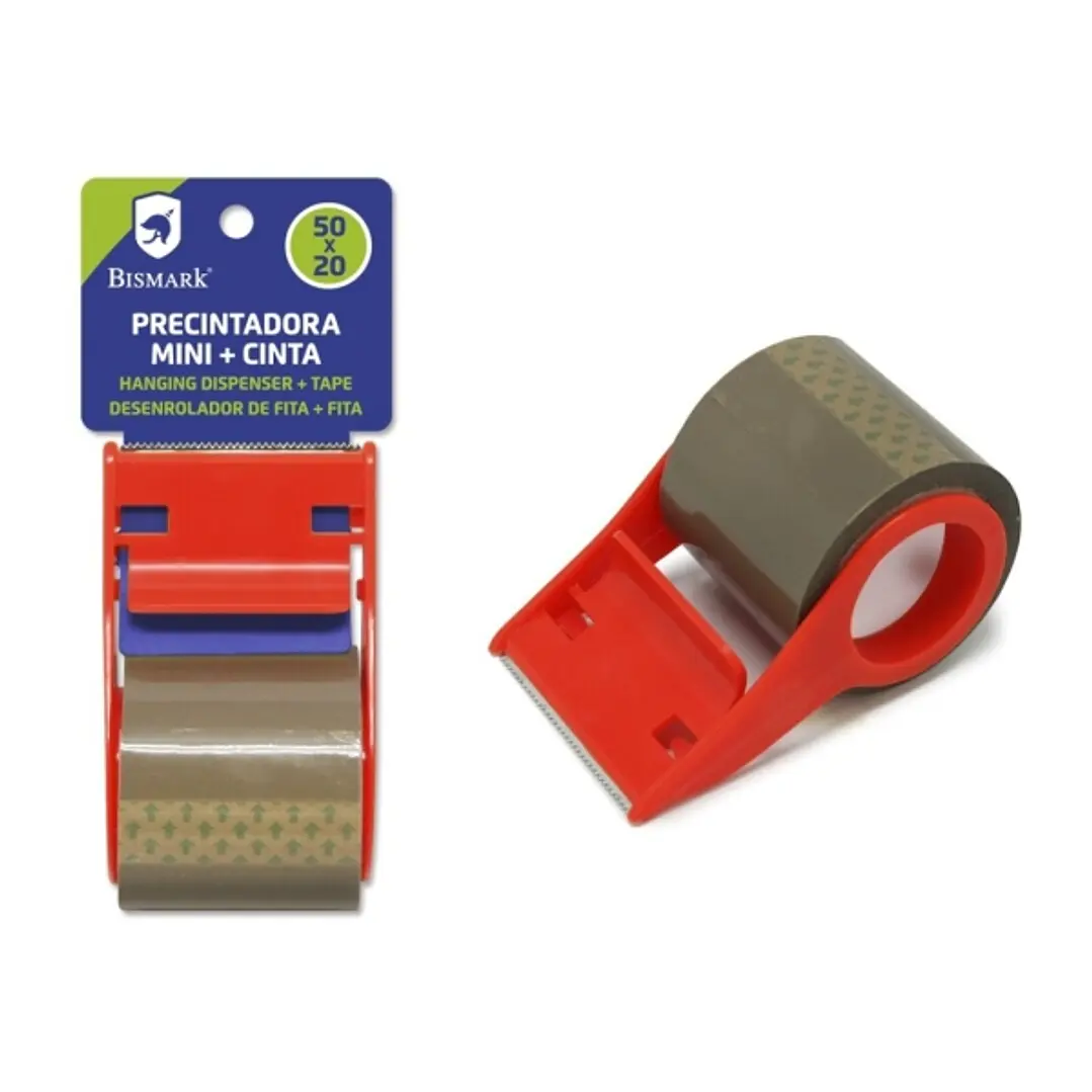 Bismark Mini Precintadora de Mano para Rollos de hasta 20m de Largo - Incluye Precinto de 20m - Cuchilla de Acero - Color Rojo 1