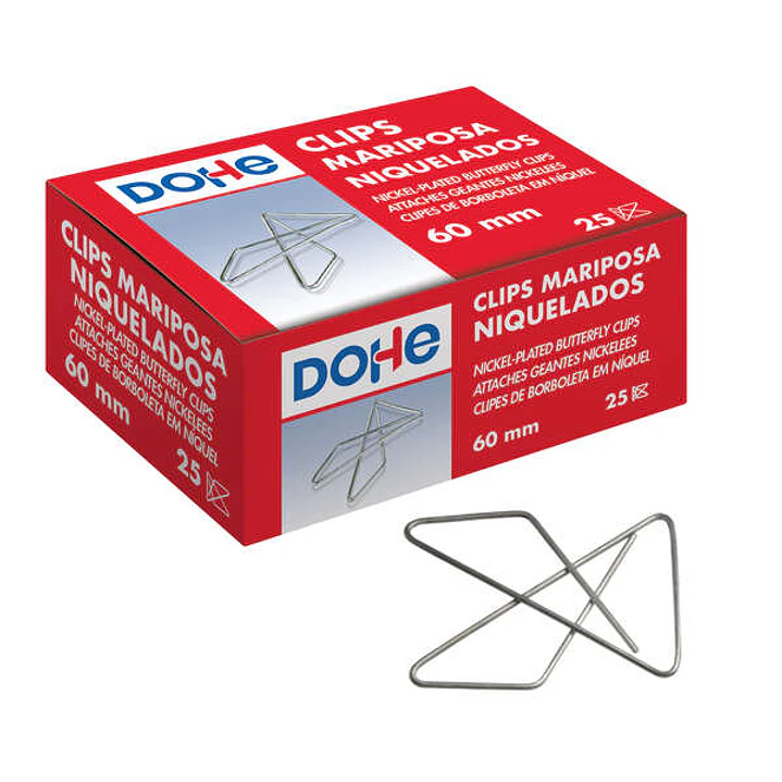 Dohe 25 Clips Mariposa Niquelados - 20mm - Alambre Metalico de Primera Calidad 1