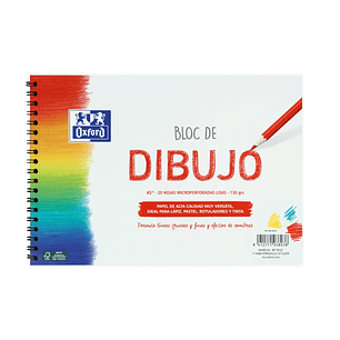 Oxford Dibujo Escolar Bloc Espiral Dibujo A5+ - Tapa Blanda/Contratapa Rigida - 20 Hojas 130gr Liso