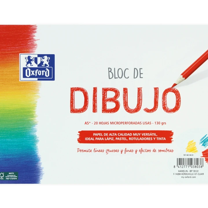 Oxford Dibujo Escolar Bloc Espiral Dibujo A5+ - Tapa Blanda/Contratapa Rigida - 20 Hojas 130gr Liso 1