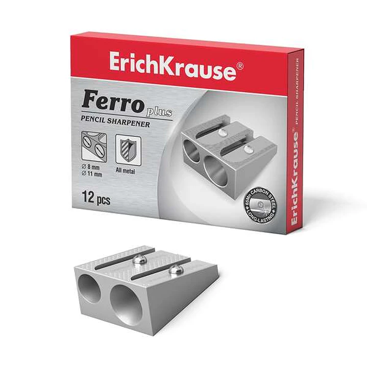 Erichkrause Ferro Plus - Sacapuntas Doble de Aluminio - Agarre Ergonomico - Dos Agujeros de 8mm y 11mm - Cuchilla de Acero al Carbono en Forma de Espi 1